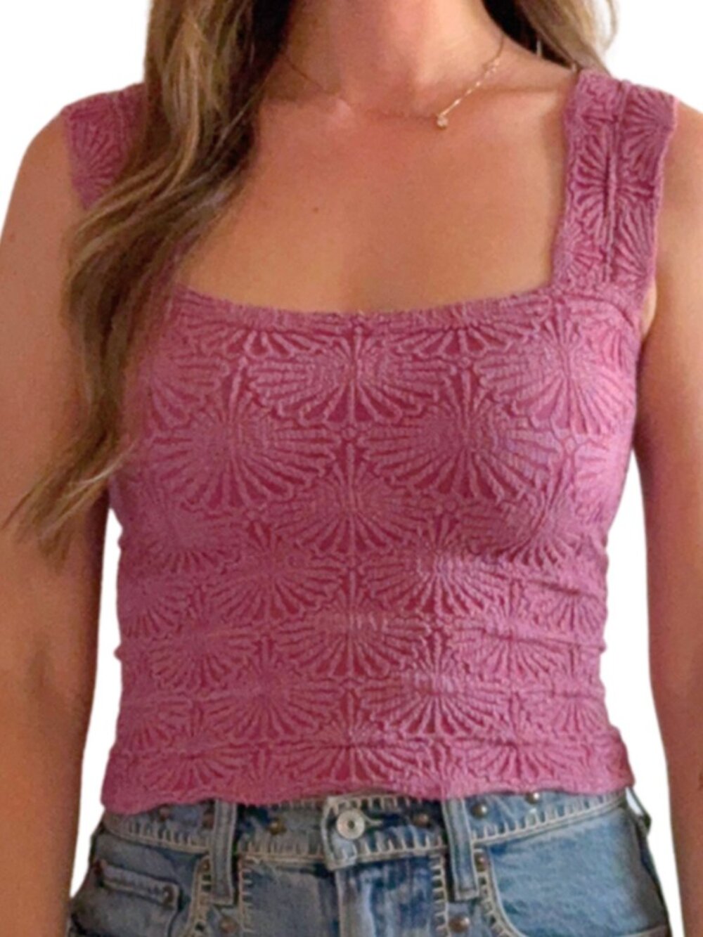 Free People Textured Square-Neck Tank - Plum Berry Intimates